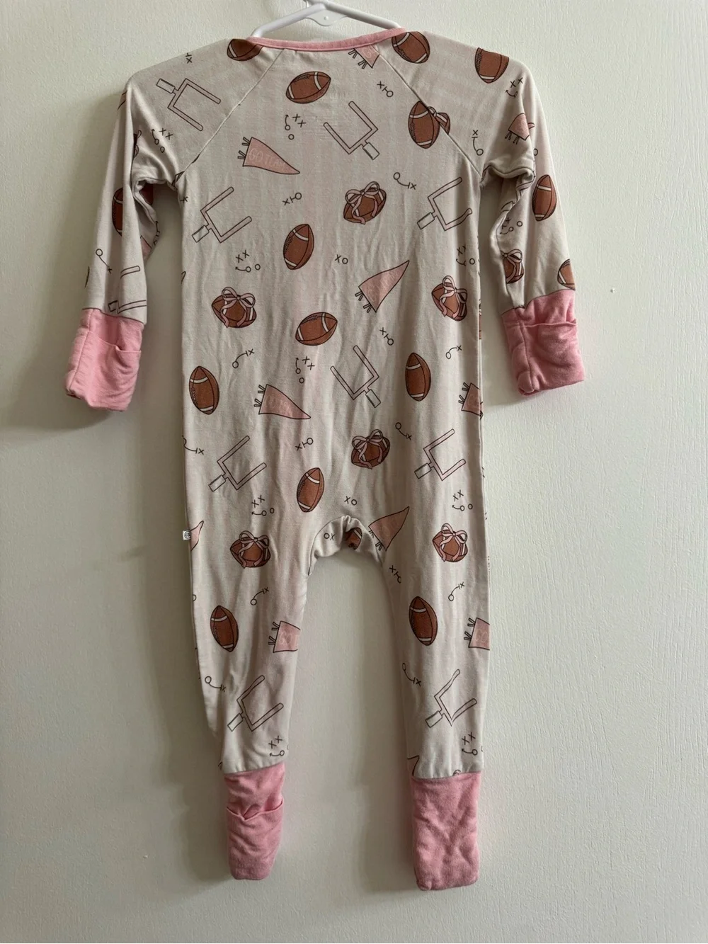 Caden Lane Pink & Cream Football Print Kids One-Piece Pajama
